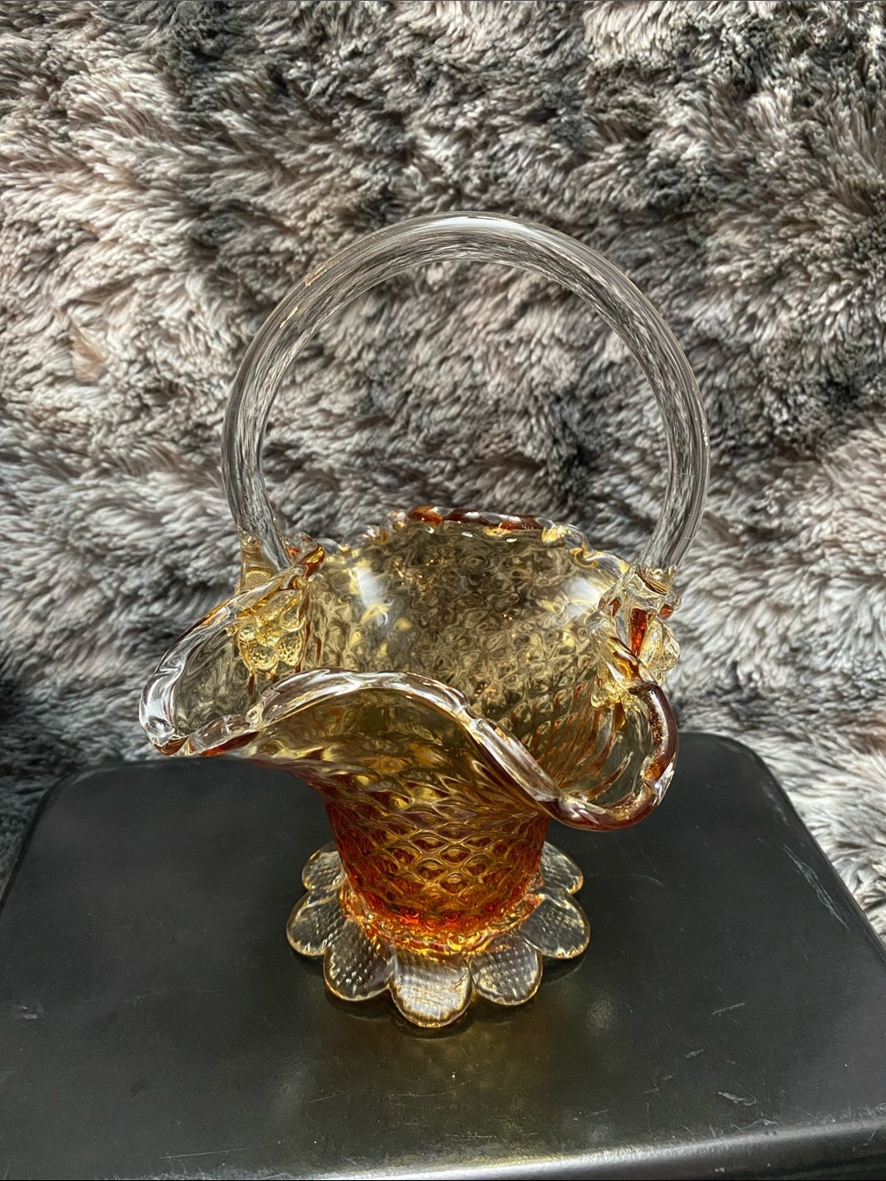 Vintage Amber Glass Basket